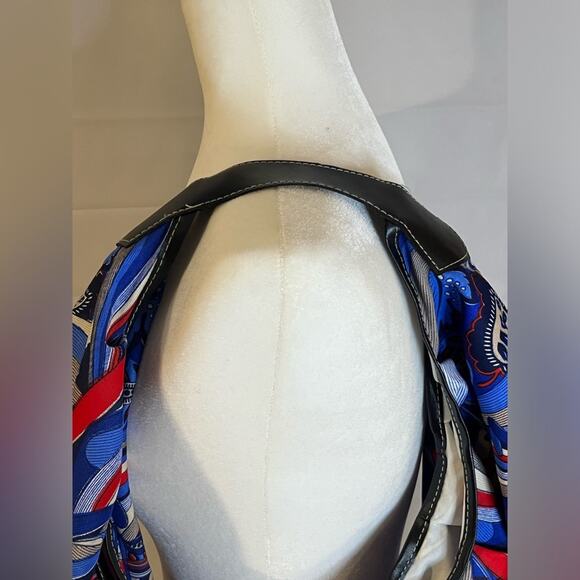 Oversized Beach Bag Red White Blue with Faux Leather Handle - Picture 4 of 4